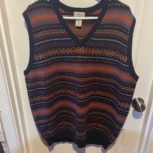 Vintage LL Bean Lambswool Knit  Color V-Neck Sweater  Vest Men Reg XL Tall